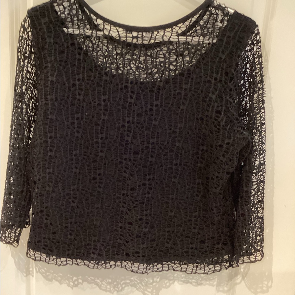 Trinity Cropped Embellished Blouse in Black and Tan - Picture 2 of 4